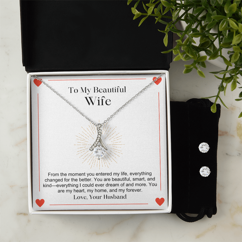 To My Beautiful Wife From The Moment You Entered My Life -  Alluring Beauty Necklace & Earring Set - StarShineBox -