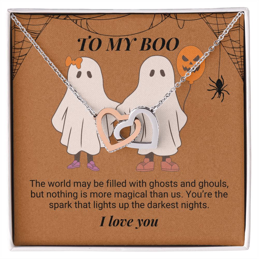 To My Boo The world may be filled with ghosts and ghouls Interlocking Hearts Necklace - StarShineBox -