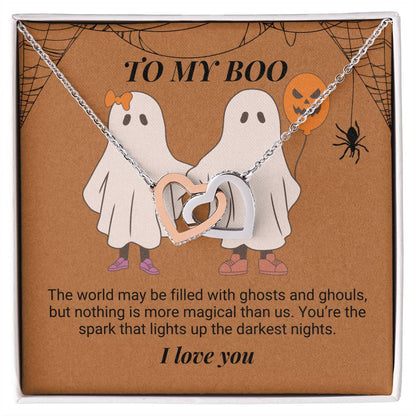 To My Boo The world may be filled with ghosts and ghouls Interlocking Hearts Necklace - StarShineBox -