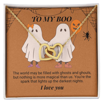 To My Boo The world may be filled with ghosts and ghouls Interlocking Hearts Necklace - StarShineBox -