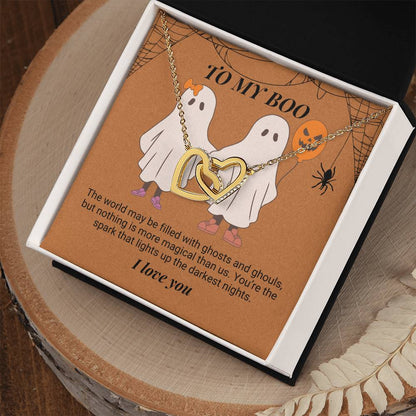 To My Boo The world may be filled with ghosts and ghouls Interlocking Hearts Necklace - StarShineBox -