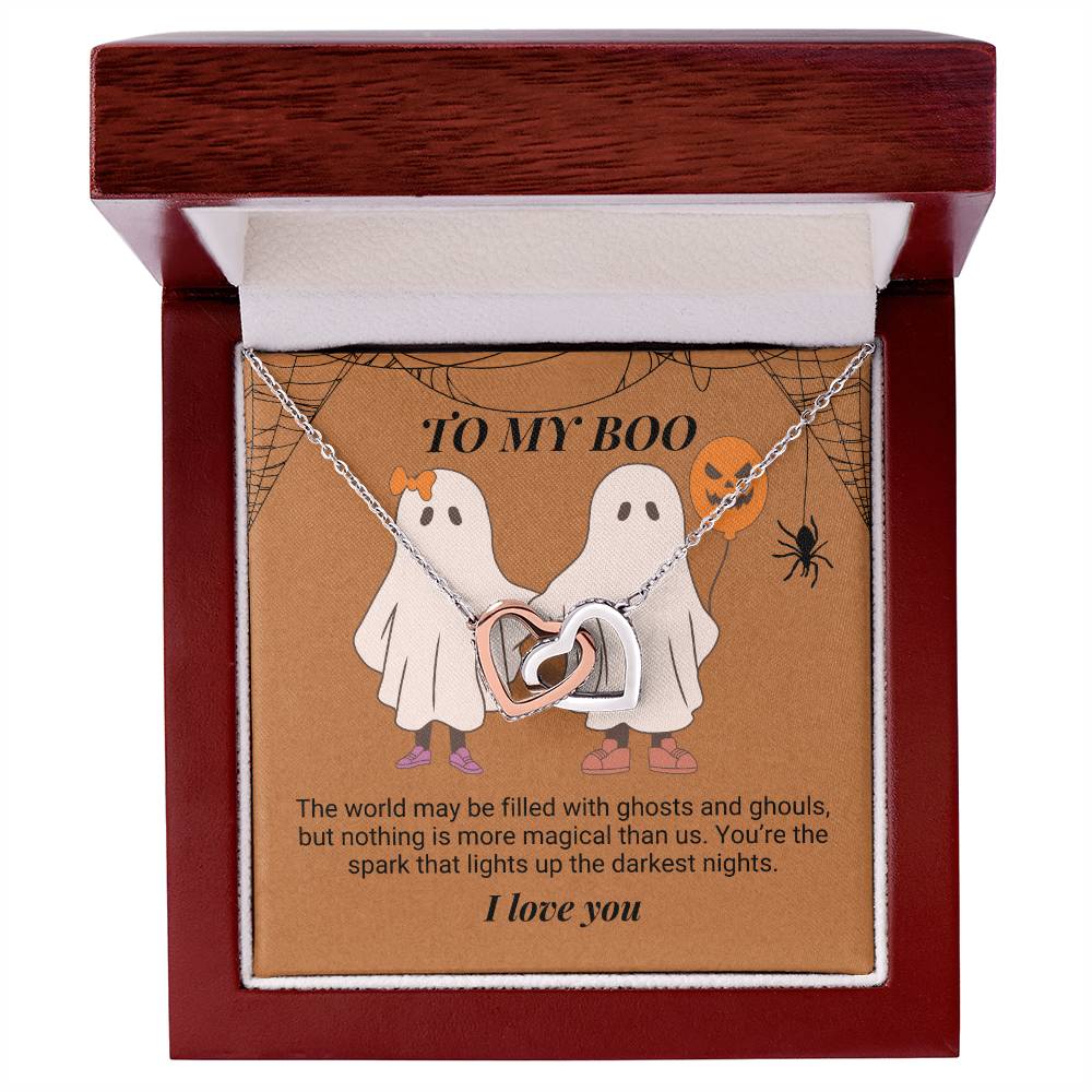 To My Boo The world may be filled with ghosts and ghouls Interlocking Hearts Necklace - StarShineBox -