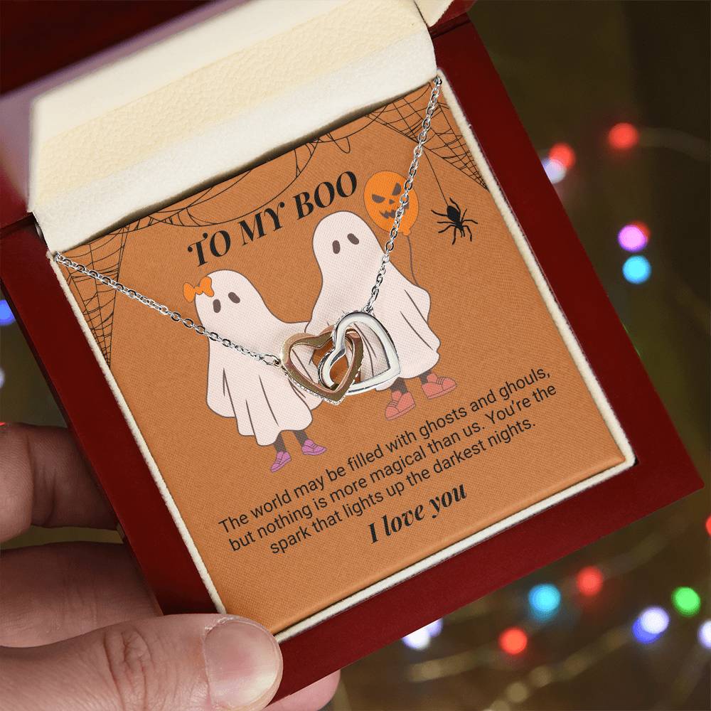 To My Boo The world may be filled with ghosts and ghouls Interlocking Hearts Necklace - StarShineBox -