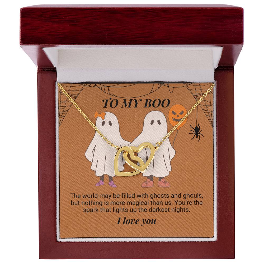 To My Boo The world may be filled with ghosts and ghouls Interlocking Hearts Necklace - StarShineBox -