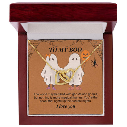 To My Boo The world may be filled with ghosts and ghouls Interlocking Hearts Necklace - StarShineBox -
