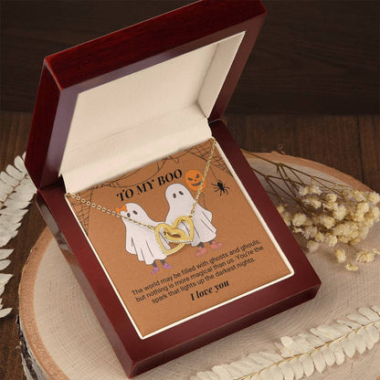 To My Boo The world may be filled with ghosts and ghouls Interlocking Hearts Necklace - StarShineBox -