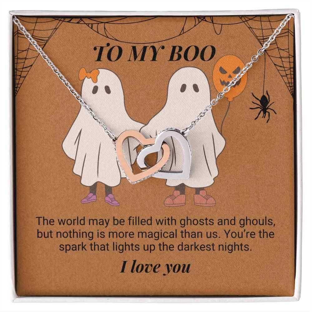To My Boo The world may be filled with ghosts and ghouls Interlocking Hearts Necklace