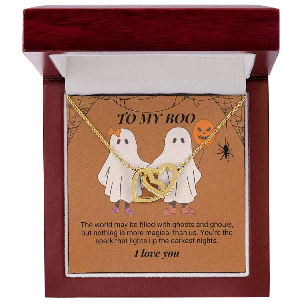 To My Boo The world may be filled with ghosts and ghouls Interlocking Hearts Necklace