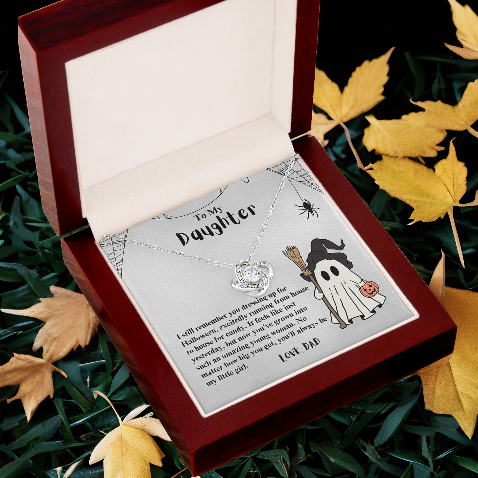 To My Daughter I still remember you dressing up for Halloween Love Knot Necklace - StarShineBox -