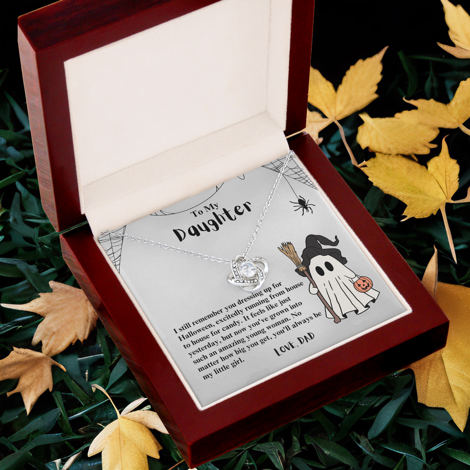 To My Daughter I still remember you dressing up for Halloween Love Knot Necklace