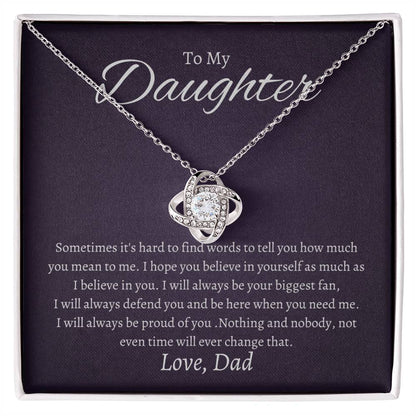 To My Daughter Sometimes it's hard to find words to tell you how much you mean to me Love Knot Necklace - StarShineBox -