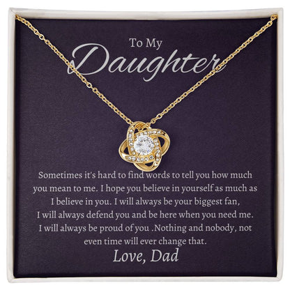To My Daughter Sometimes it's hard to find words to tell you how much you mean to me Love Knot Necklace - StarShineBox -