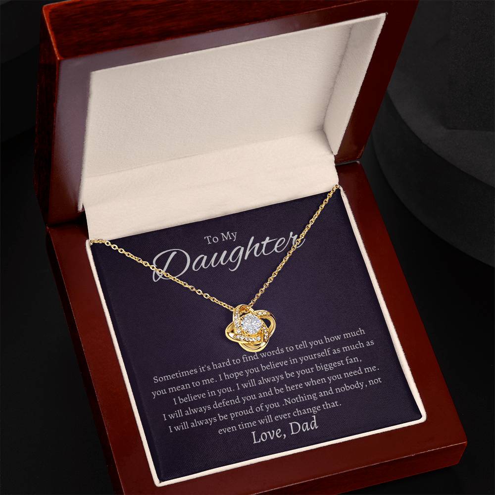 To My Daughter Sometimes it's hard to find words to tell you how much you mean to me Love Knot Necklace - StarShineBox -