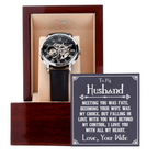 To My Husband - Meeting you was fate Men's Openwork Watch With Mahogany Box - StarShineBox -