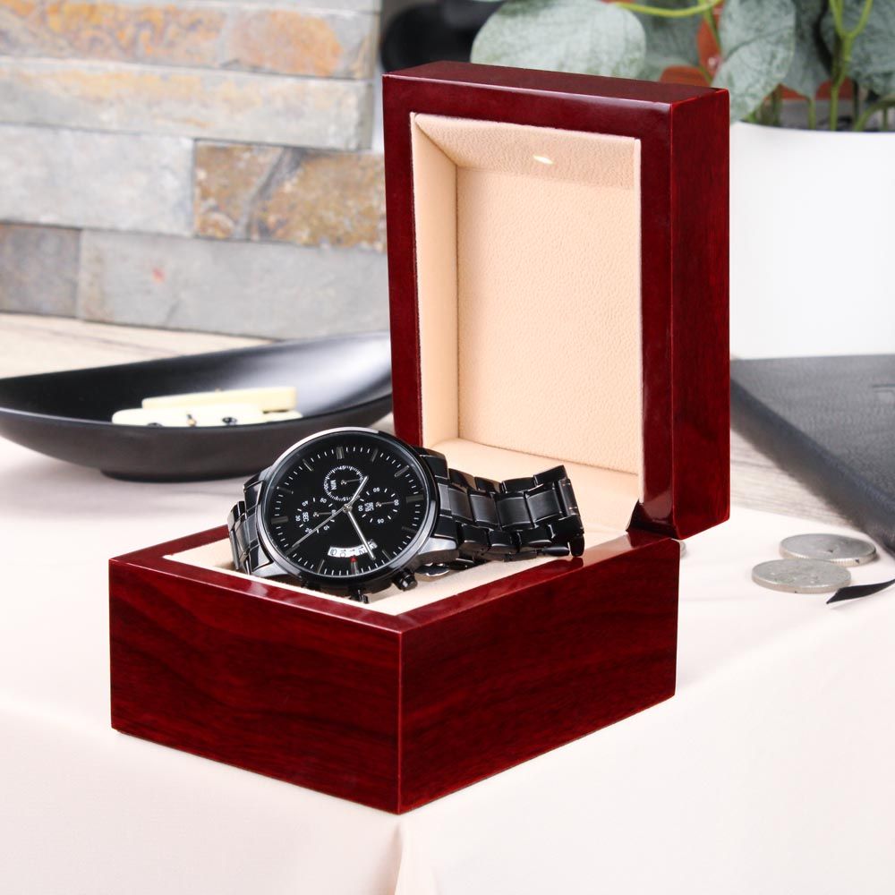 To My Man - When I Tell You I Love You Black Chronograph Watch - Starshine Box 