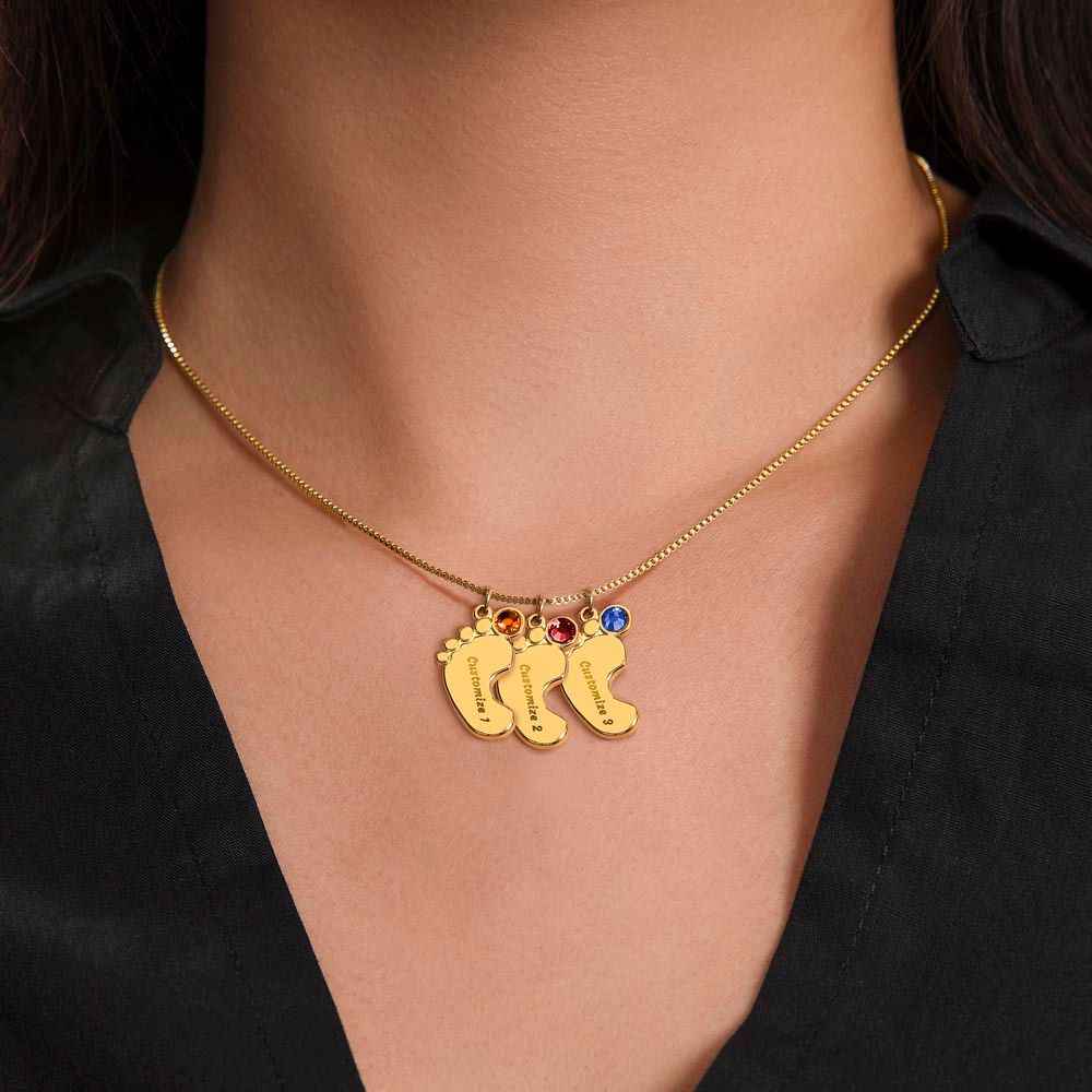 To My Mother- express my gratitude for your unwavering faith in me Custom Baby Feet Necklace with Birthstone