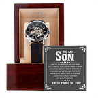 To My Son - I wish you the strength to face challenges Men's Openwork Watch With Mahogany Box - StarShineBox -