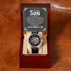 To My Son - I wish you the strength to face challenges Men's Openwork Watch With Mahogany Box - StarShineBox -
