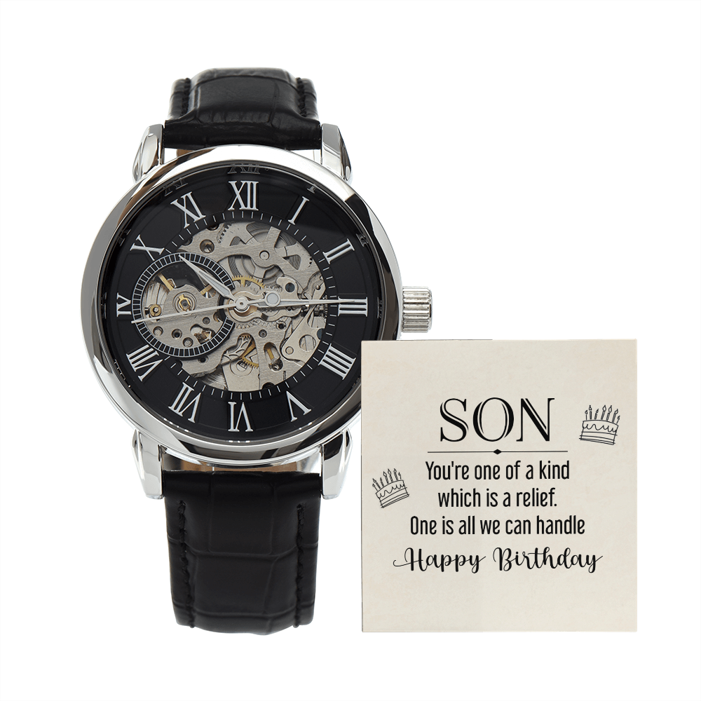 To My Son - you're one of a kind Men's Openwork Watch With Mahogany Box - StarShineBox -