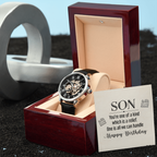 To My Son - you're one of a kind Men's Openwork Watch With Mahogany Box - StarShineBox -