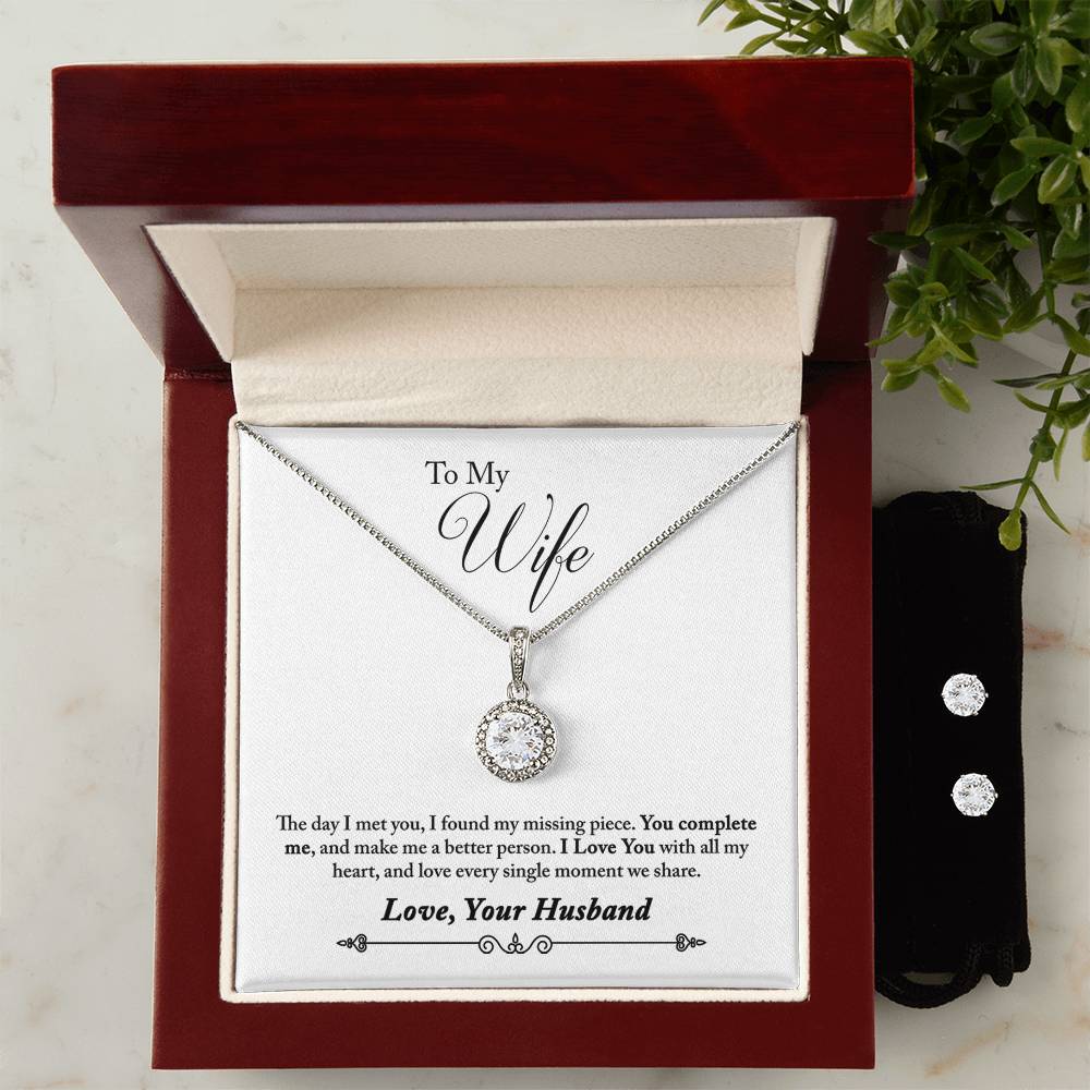 To My Wife - The day I met you, I found my missing piece. Eternal Hope Necklace and Cubic Zirconia Earring Set - StarShineBox -