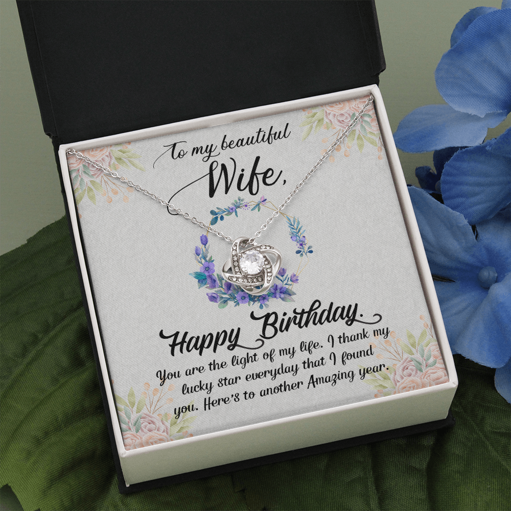 To My Wife Happy Birthday Purple Flowers - The Love Knot Necklace - StarShineBox -