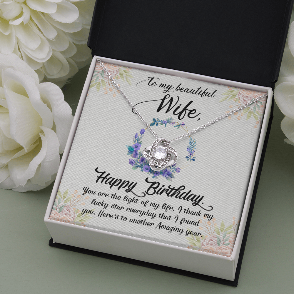 To My Wife Happy Birthday Purple Flowers - The Love Knot Necklace - StarShineBox -