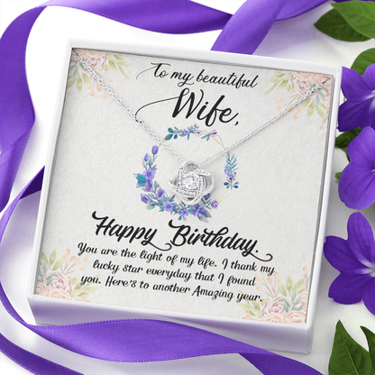 To My Wife Happy Birthday Purple Flowers - The Love Knot Necklace - StarShineBox -