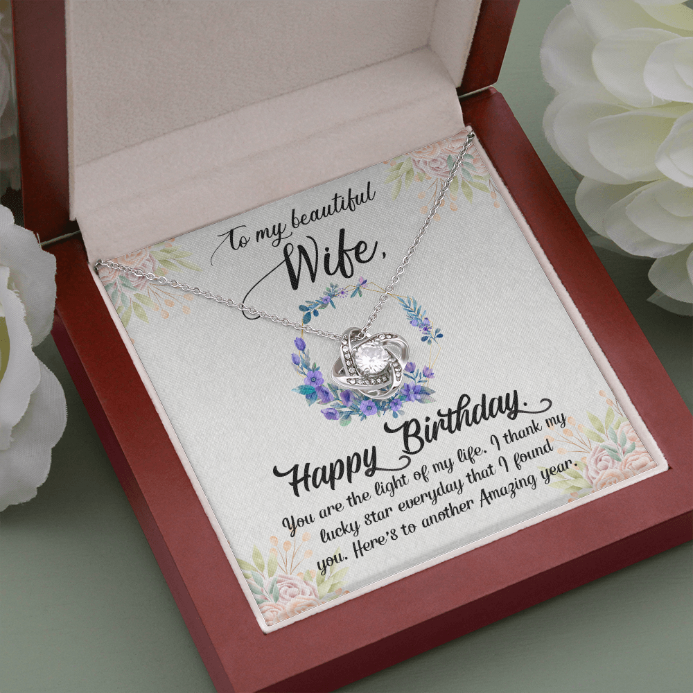 To My Wife Happy Birthday Purple Flowers - The Love Knot Necklace - StarShineBox -