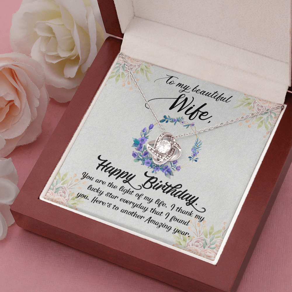 To My Wife Happy Birthday Purple Flowers - The Love Knot Necklace - StarShineBox -