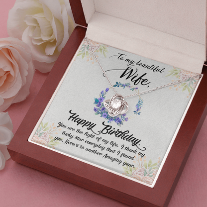 To My Wife Happy Birthday Purple Flowers - The Love Knot Necklace - StarShineBox -