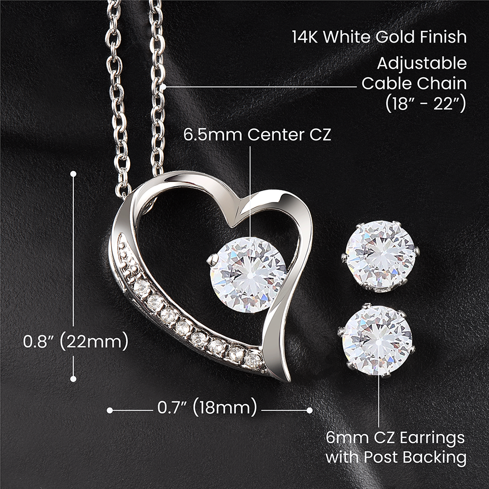 To My Wife, I promise to be your best friend, your partner in crime - Forever Love Necklace and Cubic Zirconia Earring Set - StarShineBox -