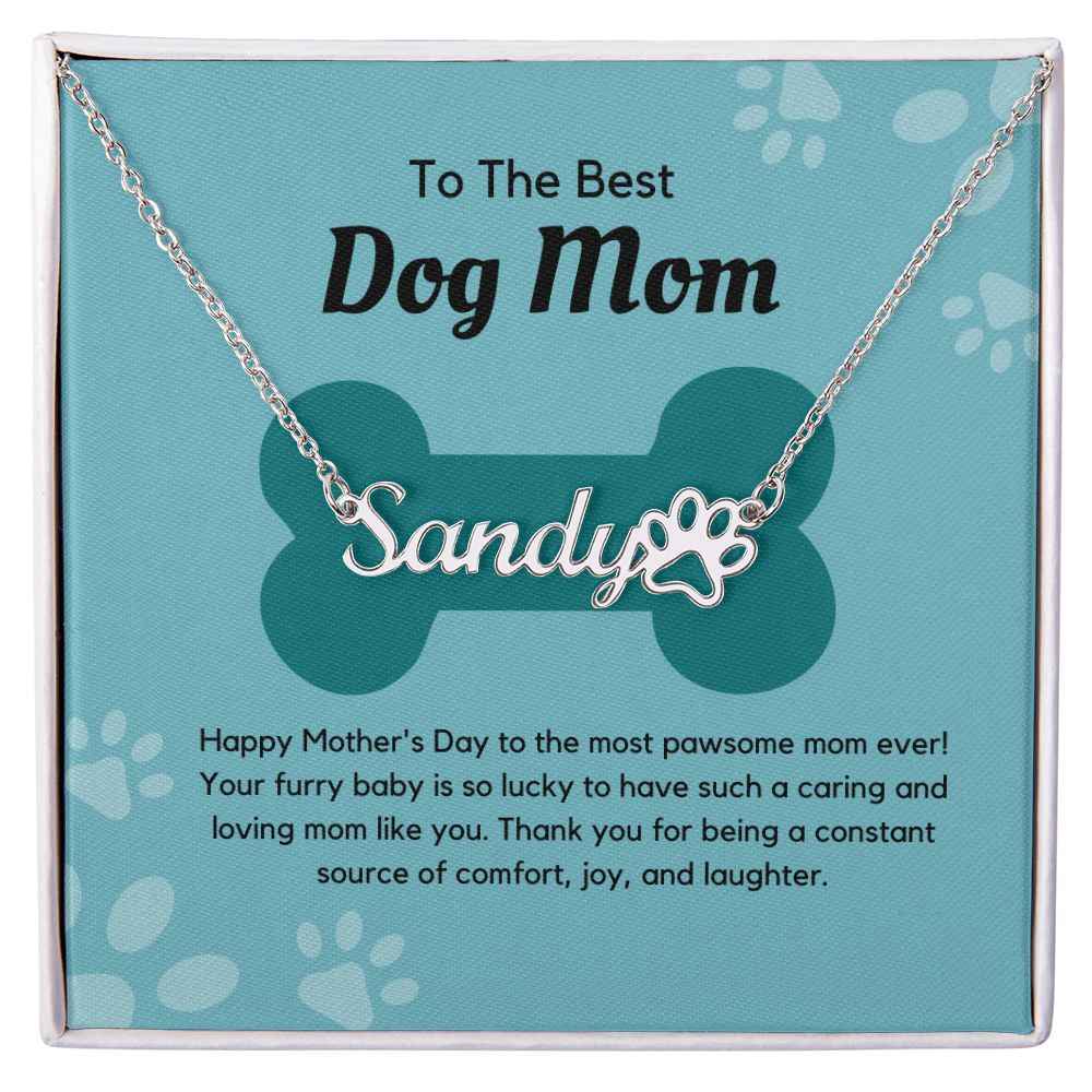 To The Best Dog Mom - Happy Mother's Day to the most pawsome mom ever! Paw Print Name Necklace