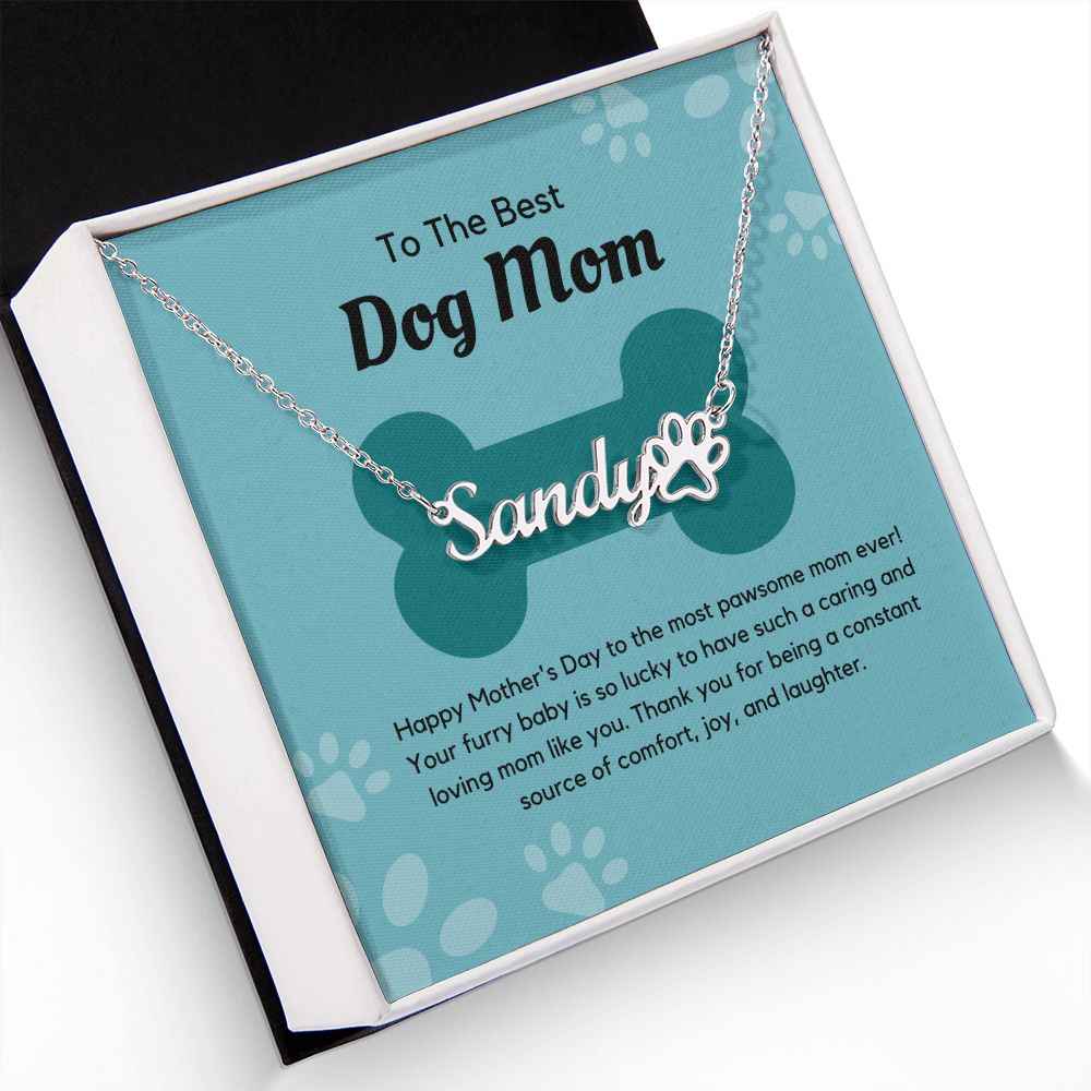 To The Best Dog Mom - Happy Mother's Day to the most pawsome mom ever! Paw Print Name Necklace