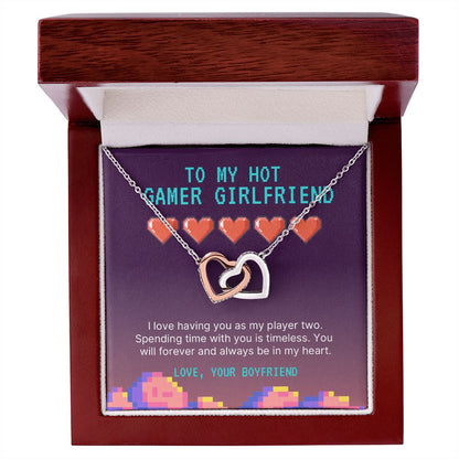 To my hot gamer girlfriend- I love having you as my player two Interlocking Hearts necklace - StarShineBox -