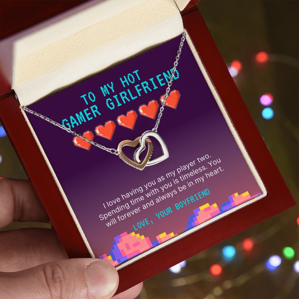 To my hot gamer girlfriend- I love having you as my player two Interlocking Hearts necklace - StarShineBox -