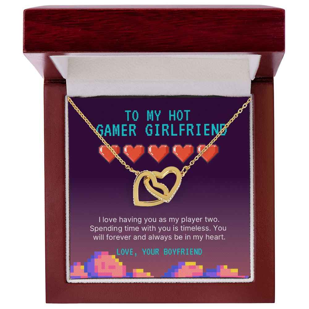 To my hot gamer girlfriend- I love having you as my player two Interlocking Hearts necklace