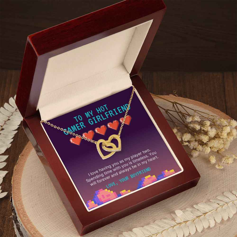 To my hot gamer girlfriend- I love having you as my player two Interlocking Hearts necklace