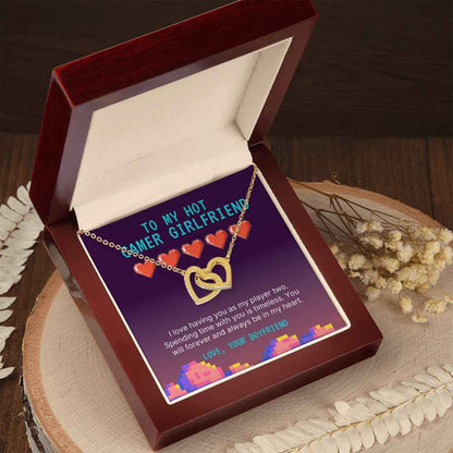 To my hot gamer girlfriend- I love having you as my player two Interlocking Hearts necklace