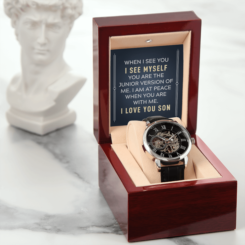 To my son-When I see you Men's Openwork Watch With Mahogany Box - StarShineBox -