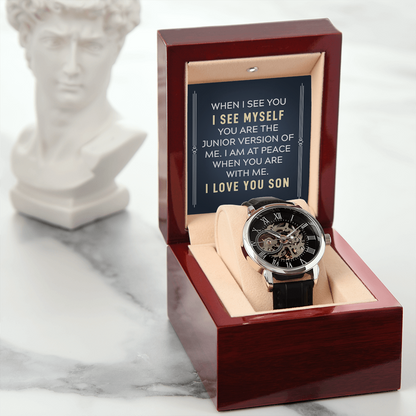 To my son-When I see you Men's Openwork Watch With Mahogany Box - StarShineBox -