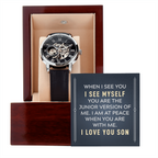 To my son-When I see you Men's Openwork Watch With Mahogany Box