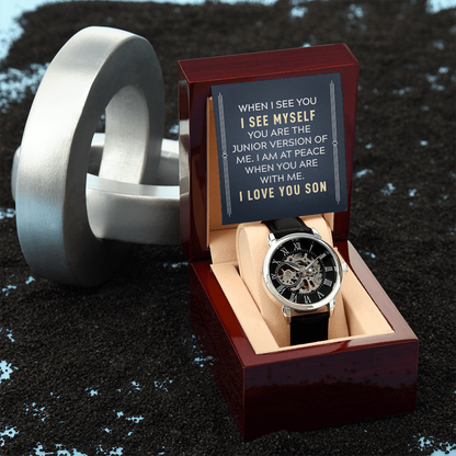 To my son-When I see you Men's Openwork Watch With Mahogany Box - StarShineBox -