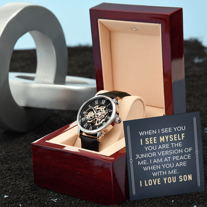 To my son-When I see you Men's Openwork Watch With Mahogany Box - StarShineBox -