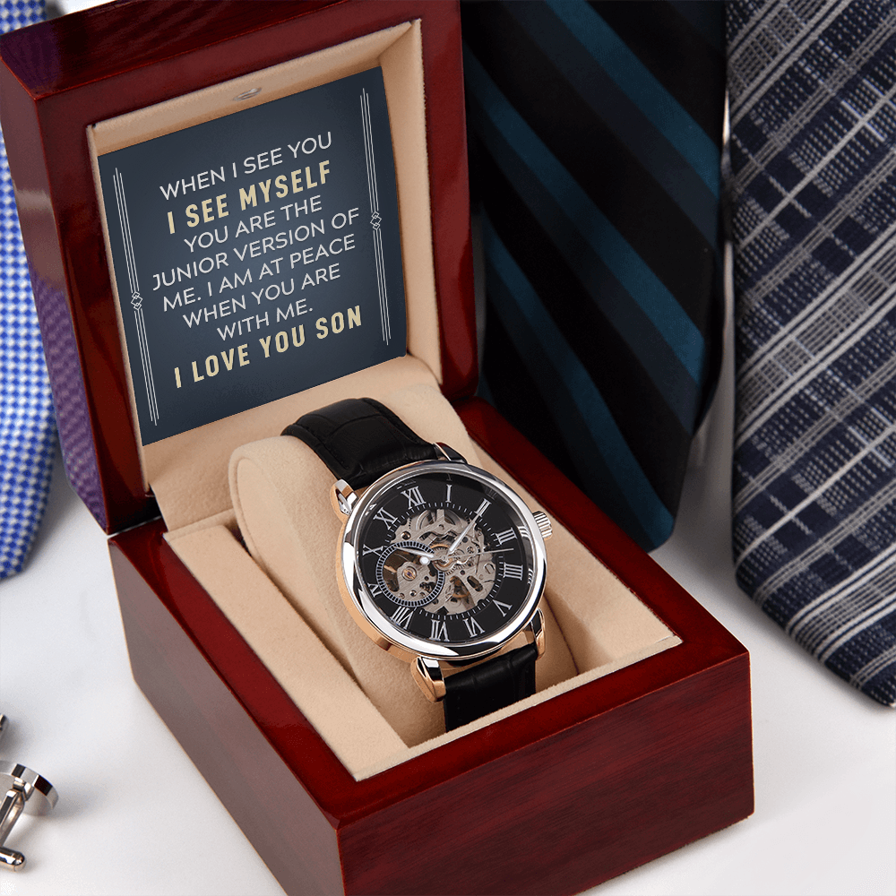 To my son-When I see you Men's Openwork Watch With Mahogany Box - StarShineBox -