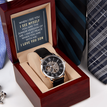 To my son-When I see you Men's Openwork Watch With Mahogany Box - StarShineBox -