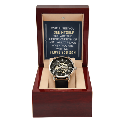 To my son-When I see you Men's Openwork Watch With Mahogany Box - StarShineBox -