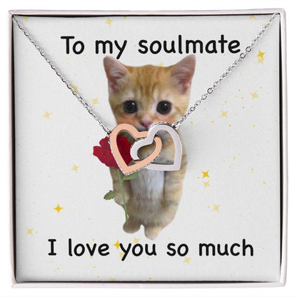 To my soulmate- I love you so much cute cat Interlocking Hearts necklace - StarShineBox -