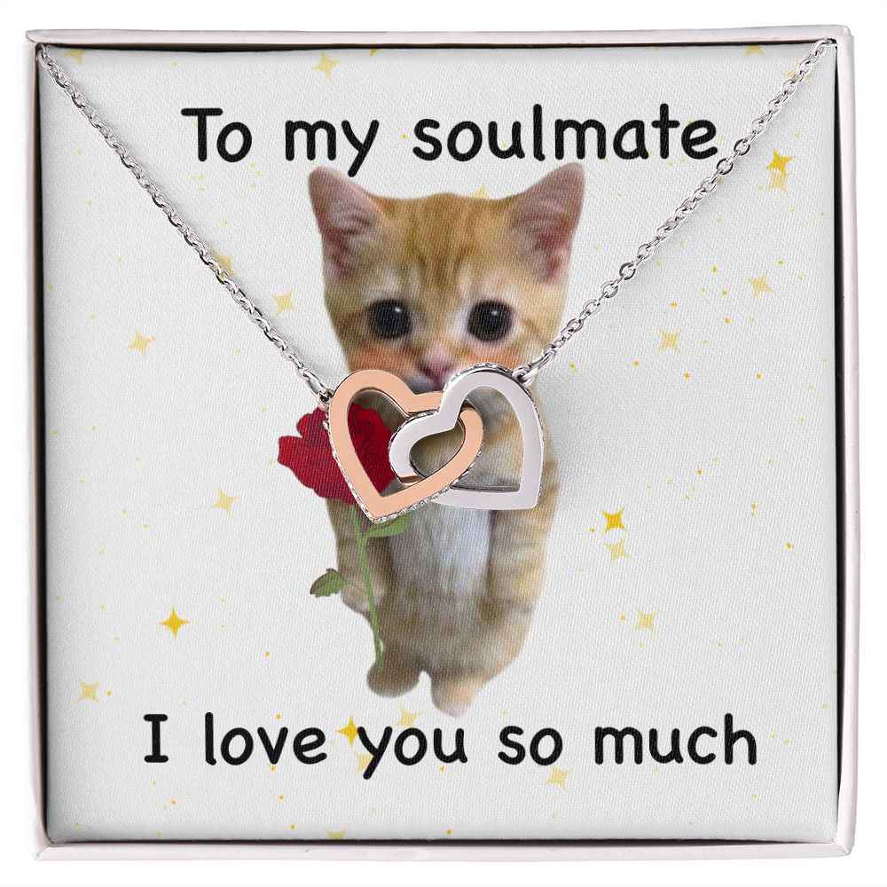 To my soulmate- I love you so much cute cat Interlocking Hearts necklace