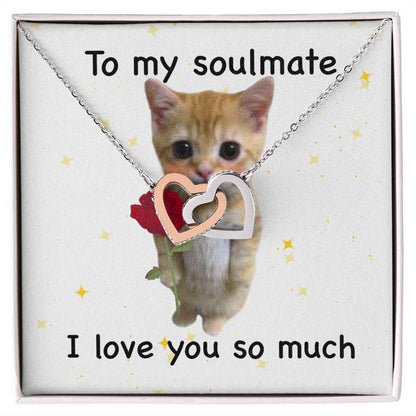 To my soulmate- I love you so much cute cat Interlocking Hearts necklace